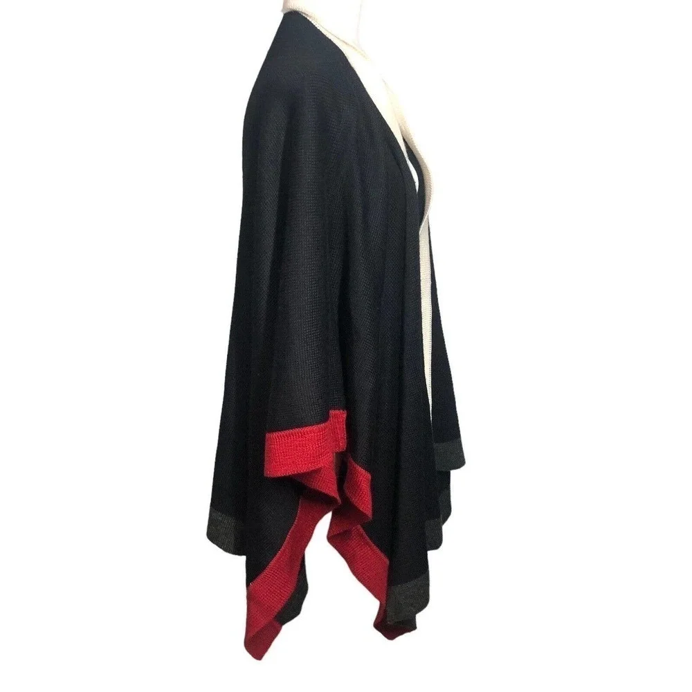 Coldwater Creek Poncho‎ Womens One Size Ruana Wrap Black Red Colorblock Wool New